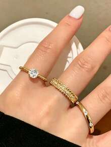 1 Set 3pcs Fashion Personalized Double-Layer Dripping Oil Ring Set - Black - View 8