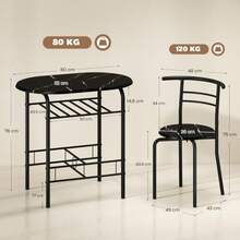 3-Piece Dining Table Set , Metal Frame Wood Top Breakfast Bar Table Set 2, Dining Table/Storage Shelf & 2 Chairs On-Site - Black + Engineered Wood - View 3