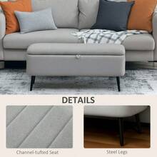 Linen-Look 92 X 31cm Storage Ottoman - White On-Site - LIGHT GREY + Polyester - View 5
