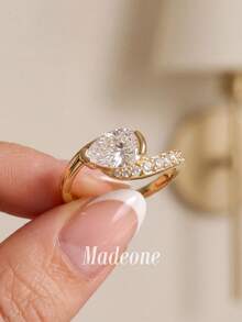 MADEONE 1件 6*9mm 迷人扭轉設計半套水滴戒指，適合現代疊戴、休閒時尚與時尚點綴 - 6*9扭臂半鑲 - 查看 1