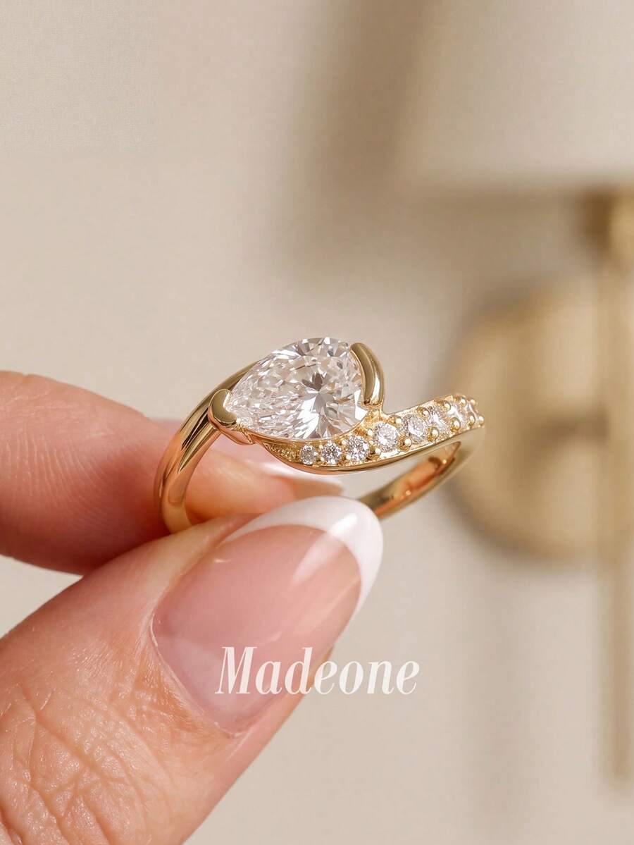 MADEONE 1件 6*9mm 迷人扭轉設計半套水滴戒指,適合現代疊戴、休閒時尚與時尚點綴 - 6*9扭臂半鑲 - 查看 1