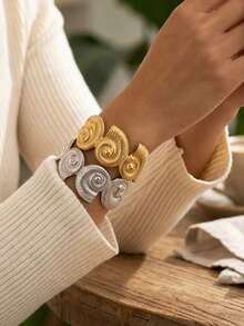 RAYQUEEN 1 Buah Gelang Bangle Terbuka Cangkang Kerang Tebal Stainless Steel untuk Wanita, Cocok untuk Pemakaian Sehari-hari dan Hadiah Liburan - gelang - View 4