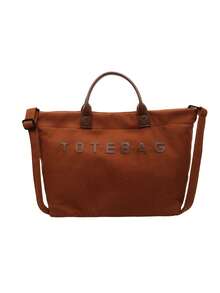 Vintage Artistic Style Casual Versatile Large Capacity Textured Letter Tote Bag, Can Accommodate Books, Documents, Tablets, Water Bottles. - Brown - View 7