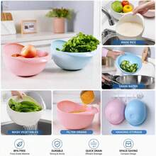 1pc Rice Washing Strainer Basket With Handle, Creative Plastic Multi-Functional Kitchen Colander, Sink Filter Tool, Streamlined Large Capacity Design, Quick Draining And Easy Storage, Suitable For Washing Rice And Vegetables, Kitchen Storage Basket, Personalized Gift For New Year, Mother's Day, Father's Day, Graduation Season - Multicolor - View 4