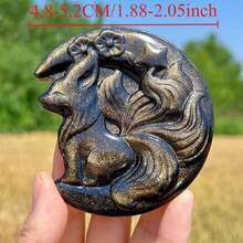 Natural Obsidian Nine-Tailed Fox Carving, Handcrafted Crystal Ornament For Home Decor And Crystal Collection, Halloween Gift, Christmas Gift| - Multicolor - View 4