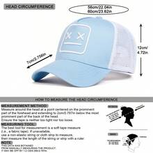 One Men Fashionable Baseball Cap With Smiling Face Embroidery Design, Adjustable Outdoor Sun Protection And Leisure Hat Suitable For Spring And Autumn Travel, Tourism, And Beach Vacation - Baby Blue - View 2