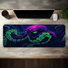 1pc Large Octopus Theme Mouse Pad Suitable For Programmers - Non-Slip Washable Rubber Base Thickened Desk Mat, Minimalist Office Computer Accessory With Octopus Tentacle Pattern, Desktop Decoration For Programming, 2D Flat Design - Purple Octopus - View 9