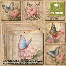 24 Sheets 6*6 Inch Non-Repeating Vintage Distressed Butterfly & Floral Scrapbook Paper, French Old Letter & Postmark Collage Paper, Suitable For Junk Journal, Bullet Journal, Scrapbooking, Greeting Card Making, Photo Album Background, DIY Handmade Collage Decoration - Square - View 1