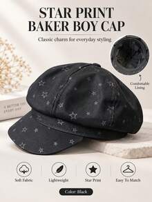 1pc Vintage Fashion Versatile Star Beret Hat, Large Head Circumference, Face-Flattering, Versatile Small Octagonal Hat - A - View 6