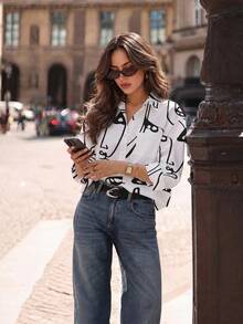 QIANZHIDU Elva Women's Autumn Commute Loose Drop Shoulder Lapel Long Sleeve Shirt, Suitable For Party, Street Style, Outing, Office - Royal Blue - View 10