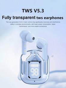 New Transparent Touchscreen Low Latency TWS Wireless Earbuds, Type-C Charging, Bluetooth 5.3 Semi-In-Ear Wireless Sports Earphones With Super Long Battery Life - Blue - View 4