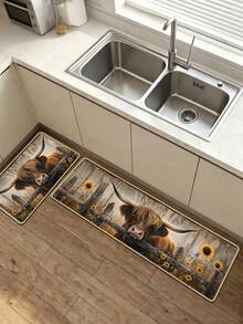 SANJIANGDI 1pc Farmhouse-Style Gaodi Niu Pattern Kitchen Mat, 0.6mm Crystal Velvet Soft And Machine Washable.Suitable For Kitchen,Corridors, Bathrooms, Living Rooms, Outdoor Door Mats, And Toilets. Useable Throughout The Year And For Various Holidays. - Multicolor - View 8