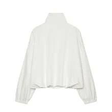 Women's Minimalist Silhouette Aviator Jacket With Stand Collar And Single-Breasted Button, Autumn Outerwear - White - View 7