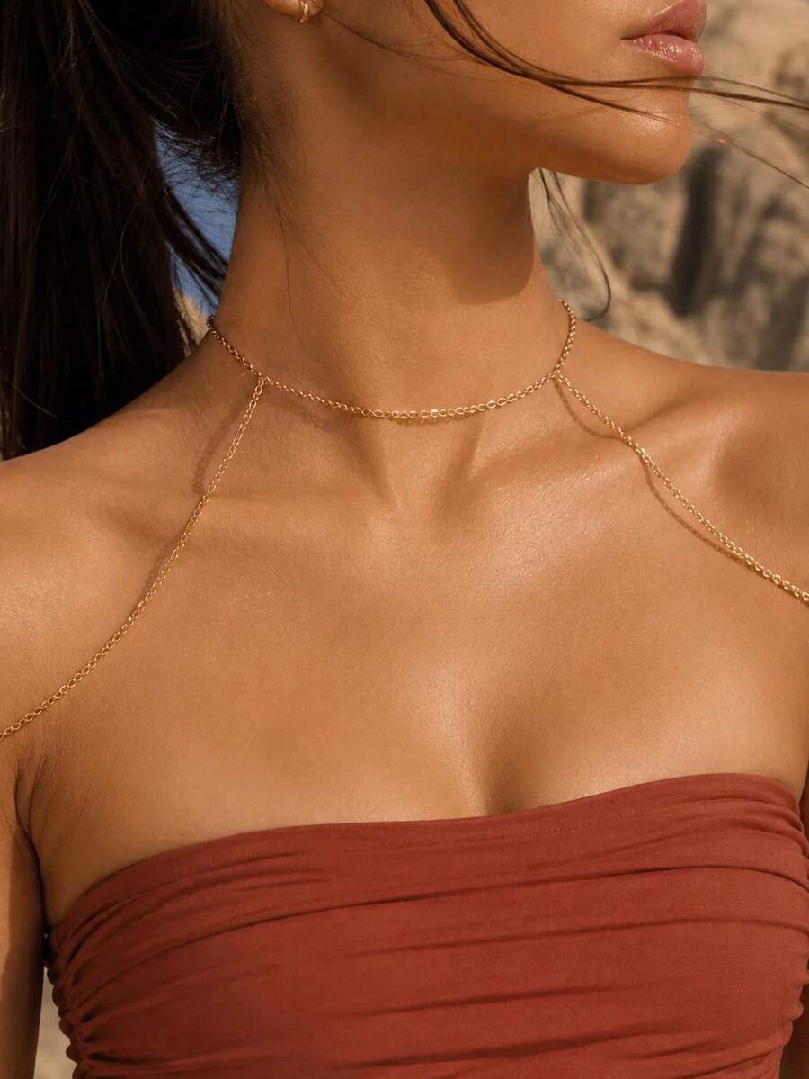 1pc Minimalist Fashion Thin Chain Shoulder Chain Necklace, Personalized Design Decorative Shoulder & Collarbone Chain Jewelry Accessory For Women - Chain Shoulder Strap - View 1