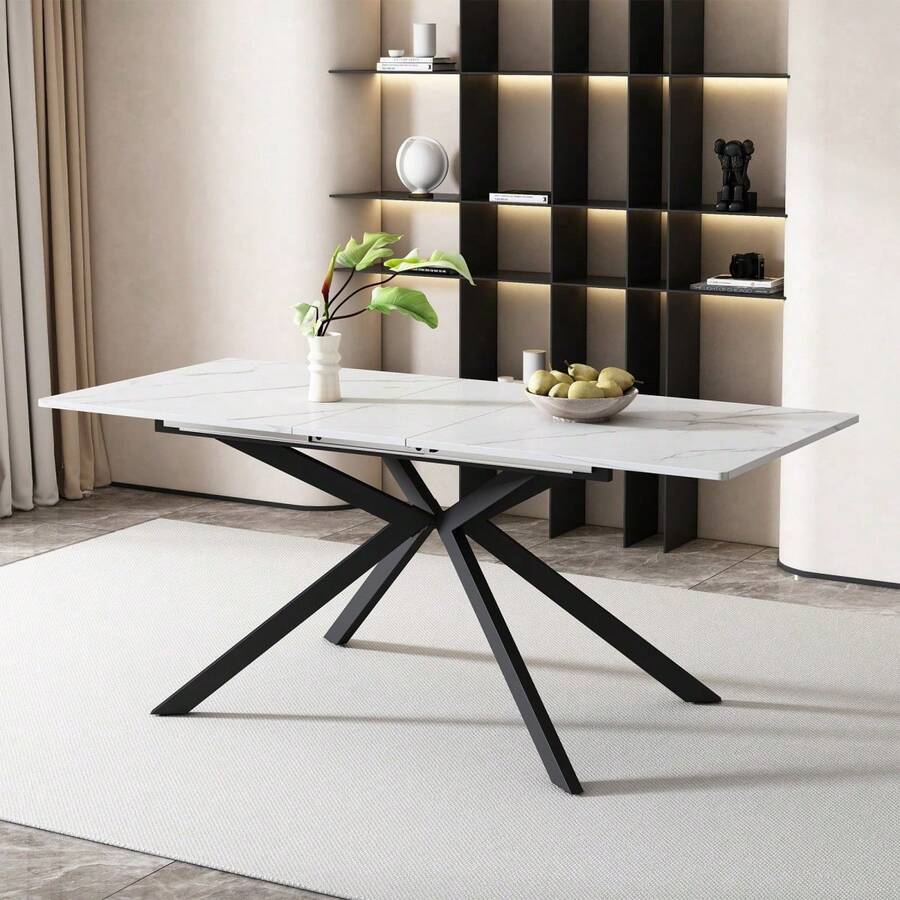 Extendable Dining Table, Automatically Extendable Dining Table, Rectangular Table, Coffee/Leisure Table, L150/180 X W70 X H75.5, Leg Design, Marble Structure, Black And White - 1 - View 1