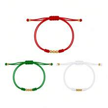 3PCS Minimalist Red Green White Braided Rope Bracelet Set, Adjustable Friendship Bracelet With Gold Beads, Birthday Gift - Multicolor - View 6