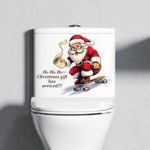 1pc Creative Cartoon Santa Claus Holding Toilet Paper Roll Bathroom Toilet Sticker Home Decor Self-Adhesive Wall Decal - A - View 1