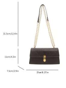 Bolso de hombro de moda de unicolor con cadena en relieve - Marrón Chocolate - Ver 7