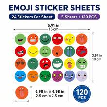 120pcs/5sheet 1 Inch Stickers 24 Patterns Colorful Funny Expression Stickers Amazing Stickers Stationery School Bag Skateboard Stickers Teacher Training Cartoon Graffiti Label Stickers Cake Baking Envelope Gift Box Sealing Stickers For Crafts Scrapbooking Envelope Decoration Sealing Stickers - Multicolor - View 2