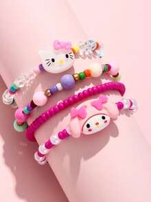4pcs/Set Sanrio Kids Jewelry Cute Kitty Pendant Beaded Bracelet Bangle Bracelet Hand Accessory, Suitable For Holiday Party School Birthday Gift Girls Accessory Colorful Beads Random - Multicolor - View 6