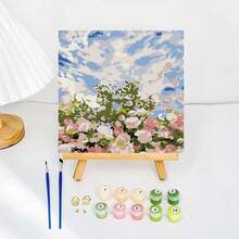 لوحة رسم بالأرقام DIY، إطار صورة من الخشب الصلب، مناظر طبيعية وزهور، فرشاة طلاء أكريليك مناسبة للمبتدئين - سياج الزهور على شكل سحابة YF170 - مشاهدة 9