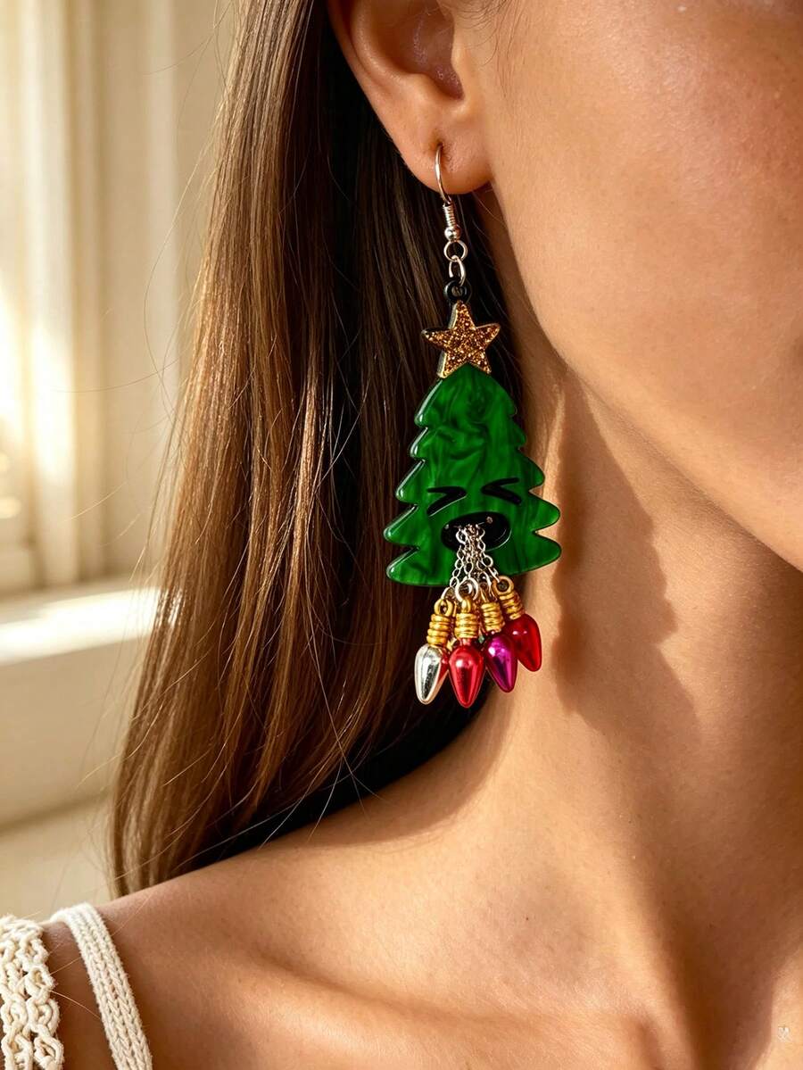 1 Pair Creative Christmas Tree Earrings, Cute And Fun, Suitable For Women - Multicolor - View 1