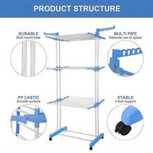 Foldable 4 Tier Clothes Airer With 20 PcsPortable Laundry Hooks Indoor Outdoor - Blue - View 6