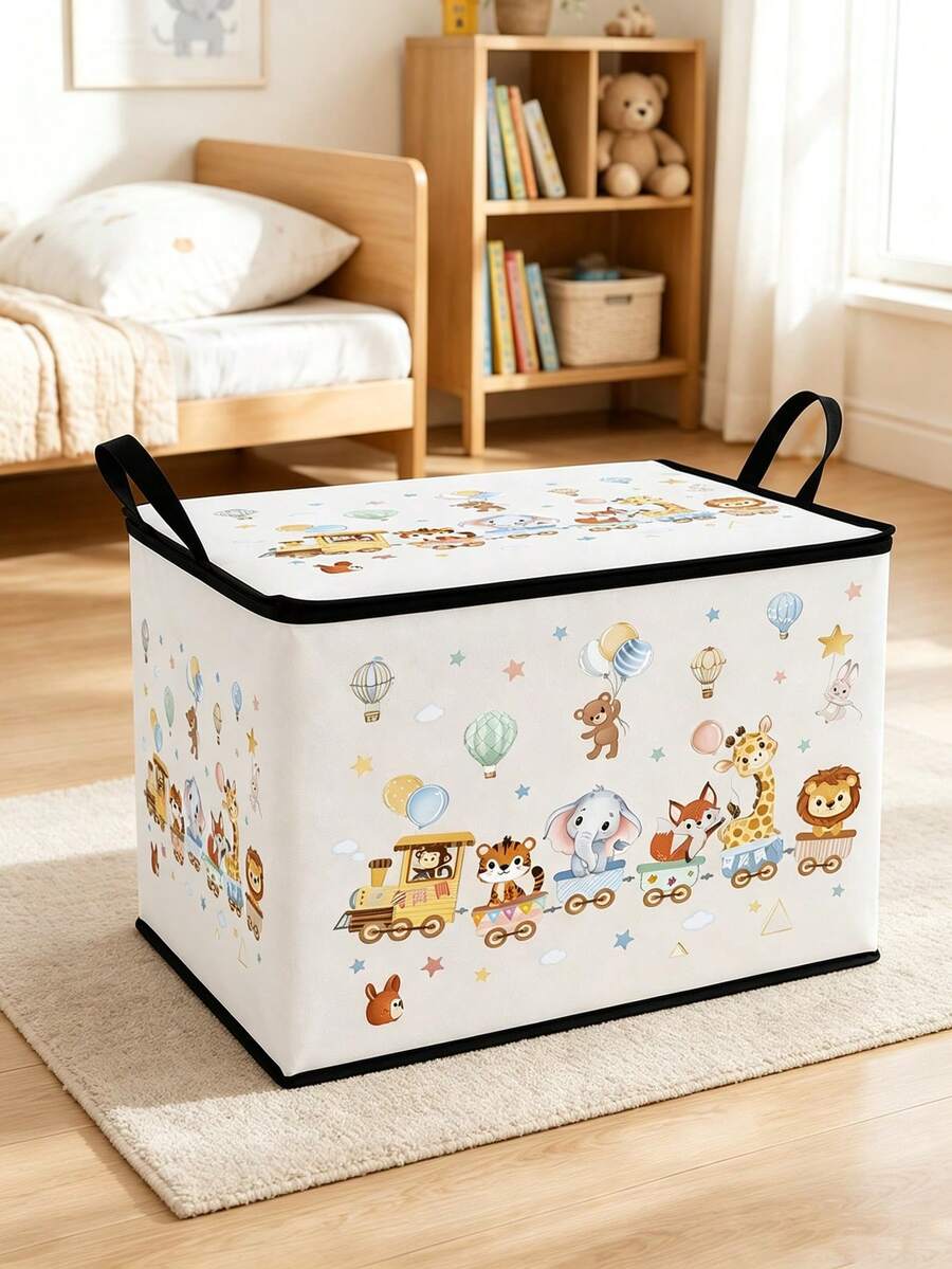 Kotak Penyimpanan Motif Hewan dengan Tutup, Pengatur Pakaian, Kapasitas Besar, Anti Debu, Keranjang dengan Resleting dan Pegangan, Penyimpanan di Bawah Tempat Tidur, Kotak Penyimpanan Lipat, Pengatur Buku, Cocok untuk Penyimpanan di Rumah dan Luar Ruangan - MultiWarna - View 1