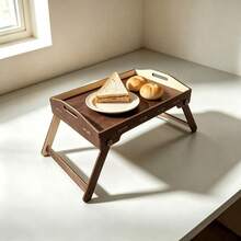1pc Wooden Bed Tray Table With Foldable Legs, Can Be Used As Laptop Tray, Breakfast Tray, Suitable For Sofa, Bed, Dining Table (Brown) Christmas Gift - Brown - View 5