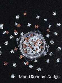 1瓶冬季聖誕雪花金屬美甲飾片，超薄鏤空金屬美甲裝飾，白色與玫瑰金混色雪花美甲亮片，DIY美甲配件，適用聖誕與冬季派對 - 彩色 - 查看 5