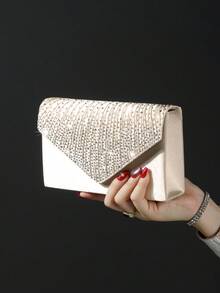 Women's Fashion Luxury Rhinestone Versatile Clutch Bag Evening Bag Formal Bag Party Bag Handbag Chain Shoulder Bag - Apricot - View 4