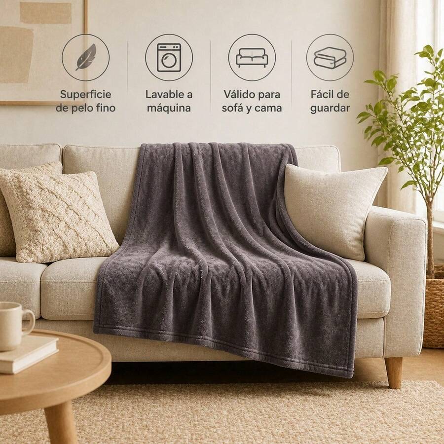 Soft Polyester Throw Blanket For Bed And Sofa In Various Sizes And Grey Or Pink Colors, Warm Lightweight Cover - Dark Gray - View 1