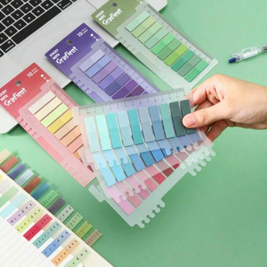 6pcs 1200sheets Morandi Color Creative Loose-Leaf Index N-Times Sticky Note Indicator Ins Loose-Leaf Index Sticker Sticky Note Set, Adhesive Memo Paper *Index Paper Adhesive Colorful Writable Page Marker Pen Label - one-size - View 1