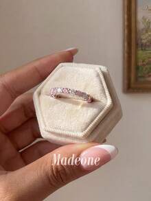 MADEONE 1件女款閃亮鋯石戒指，適合訂婚、婚禮、派對、日常配戴，週年紀念珠寶禮物 - 粉色 - 查看 5