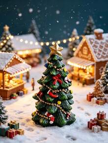 1pc Christmas Tree Tabletop Decor, Green Holiday Tree Ornament With Star Topper Bows Balls Candy Cane Stocking, Mantel Shelf Centerpiece For Winter Christmas Party, Festive Home Decor, Christmas Gift ,Dollhouse Accessories Christmas Decorations - Multicolor - View 2