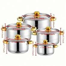 LAISONWARE 5-PC Golden Stainless Steel Pot Set - Multi-Function Saucepans For Holiday Cooking | All Cooktop Compatible & Dishwasher | Suit For Christmas & Thanksgiving Feast - View 10