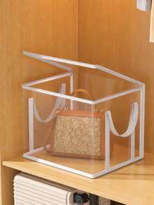 1pc Large Capacity Transparent Portable Dust-Proof Handbag Storage Box, Multi-Functional Closet Organizer, Suitable For Handbags, Backpacks, Wallets, Also For Clothes, Toys And Miscellaneous Items, Essential For Home Closet, Suitable For Back To School, Travel And Vacation - Multicolor - View 5