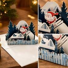 1pc 3D Pop Up Christmas Greeting Card With Envelope, Santa Skiing Christmas Greeting Card, Handmade Paper Art Xmas Card, Christmas Card With Envelope, Creative Christmas Gift, Holiday Table Decor Card, Interactive Craft Christmas Card - View 6