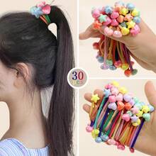 30pcs/Pack Girls' Elastic Hair Ties With Colorful Plastic Star & Heart Beads, Random Color, Suitable For Daily Life Or School - Multicolor - View 10
