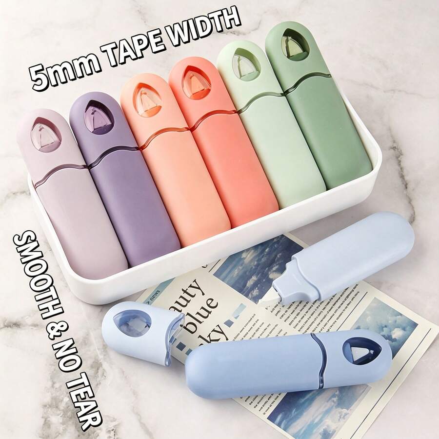 6pcs Gradient Color Highly Attractive New Correction Tape, Anti-Slip Anti-Breakage Student-Specific Correction Tape, Pen-Style Integrated Correction Tape, Water Drop Shape, Rounded Design, 4 Colors Available - Gradient Color - View 1