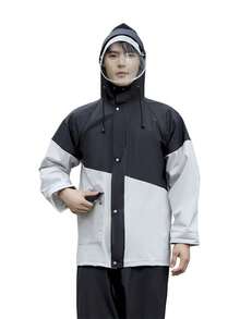 Setelan Hujan Unisex 2 Potong, Jaket dan Celana Hujan Dewasa, Set Perlengkapan Hujan Tahan Air dengan Tudung, Cocok untuk Mengendarai Sepeda Motor - Set jas hujan dengan kombinasi warna - View 4