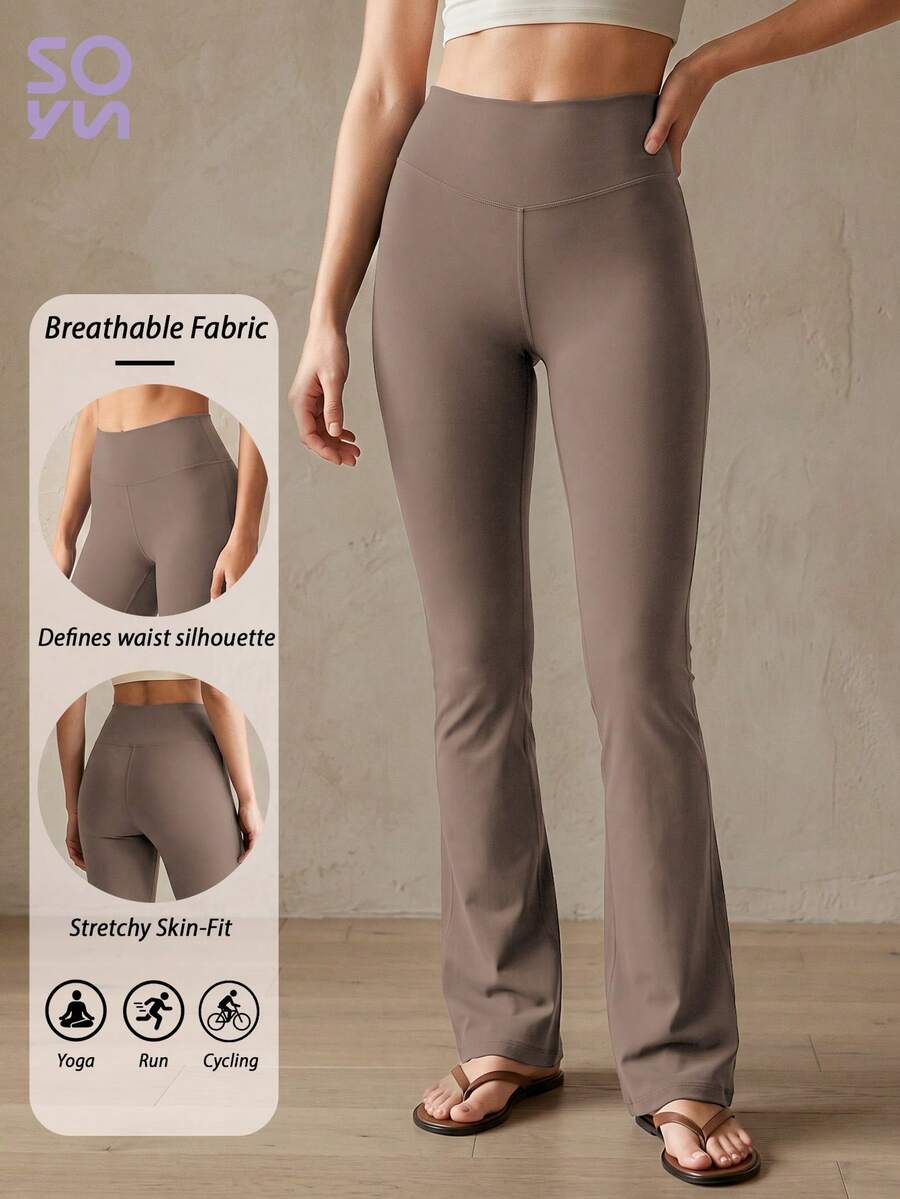 Soyun High Waisted Trumpet Sports Leggings, Soft Hip Lifting Fitness Pants, Suitable For Yoga, Running, Cycling, Daily Leisure - Khaki - View 1