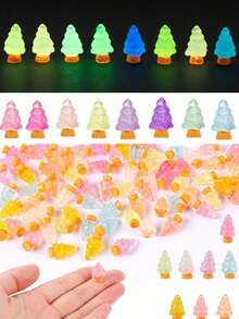 5/1pc Mini Resin Glow-In-The-Dark Christmas Trees Figurines,Glow In Dark Effect, 8 Colors For Fairy Garden And DIY Landscape Decor, For Desktop Gifts And Crafts,Christmas Decorations, Christmas Home Decorations, Miniature Flower Pot Decorations - Multicolor - View 1