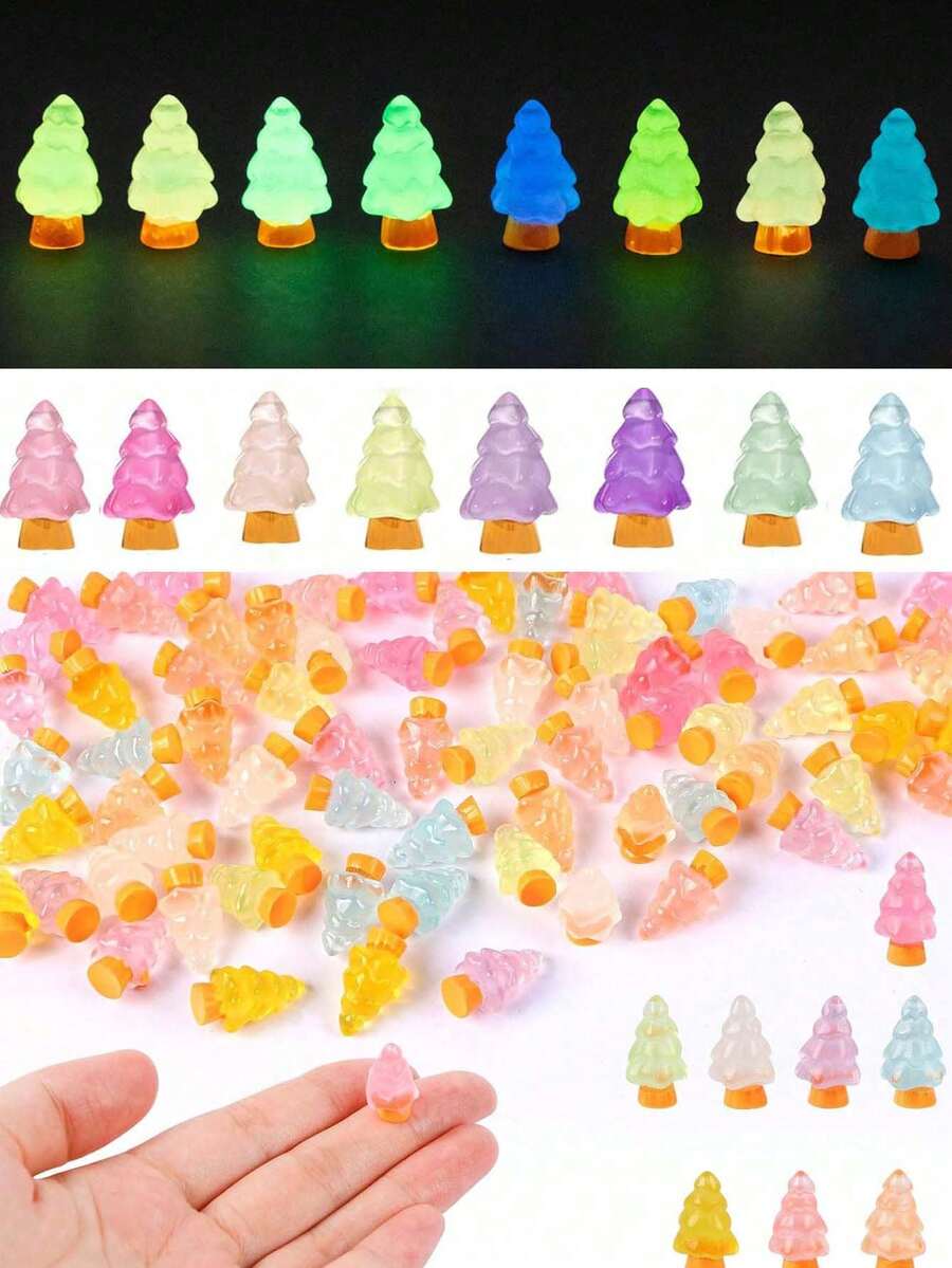 5/1pc Mini Resin Glow-In-The-Dark Christmas Trees Figurines,Glow In Dark Effect, 8 Colors For Fairy Garden And DIY Landscape Decor, For Desktop Gifts And Crafts,Christmas Decorations, Christmas Home Decorations, Miniature Flower Pot Decorations - Multicolor - View 1