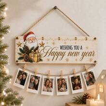 Custom Farmhouse Christmas Photo Wood Hanging Sign, Personalized Door Decor, Customized Text Wall Display Plaque, Customizable Christmas Tree Hanging Ornament, Holiday Home Decor Keepsake Gift For Family, Party Decoration, Happy New Year, Friends - Multicolor - View 5