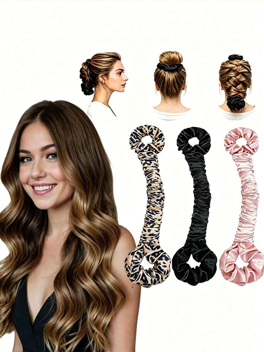Multifunctional Satin Heatless Curling Hair Scrunchie With Fixing Band, Heatless Styling Tool For Sleeping, Fashionable Design Suitable For Daily Styling, Outings Or Sports
