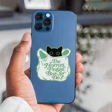 1pc Healing Tote Bag Black Cat "The Horrors Persist" Print Sticker - Artistic And Inspirational Phone Case Decoration - Durable Matte, Self-Adhesive Bumper Sticker, Suitable For Cars, Laptops, Water Bottles - Multi-Functional And Durable Design. - View 3