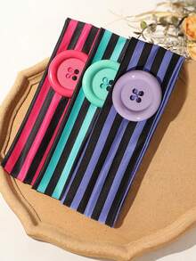 3pcs Y2K Retro Striped Button Wide Headband, Street Style Hair Accessory For Daily Wear And Photography - Multicolor - View 3