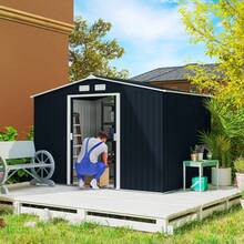9 X 6ft Metal Shed, Outdoor Storage House With Ventilation Slots, Foundation Kit And Lockable Double, Dark On-Site - 1 - View 2