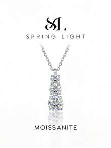 1pc 1 Carat Elegant 3-Diamond Moissanite Necklace, 925 Sterling Silver Pendant Necklace, Promise Necklace, Eternal Necklace, Luxury & Refined Women's Jewelry, Christmas Gift - Luxury Three-diamond Moissanite Necklace - View 1